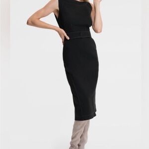 Gap x Zac Posen - Black Midi Sheath Dress with Belted Waist